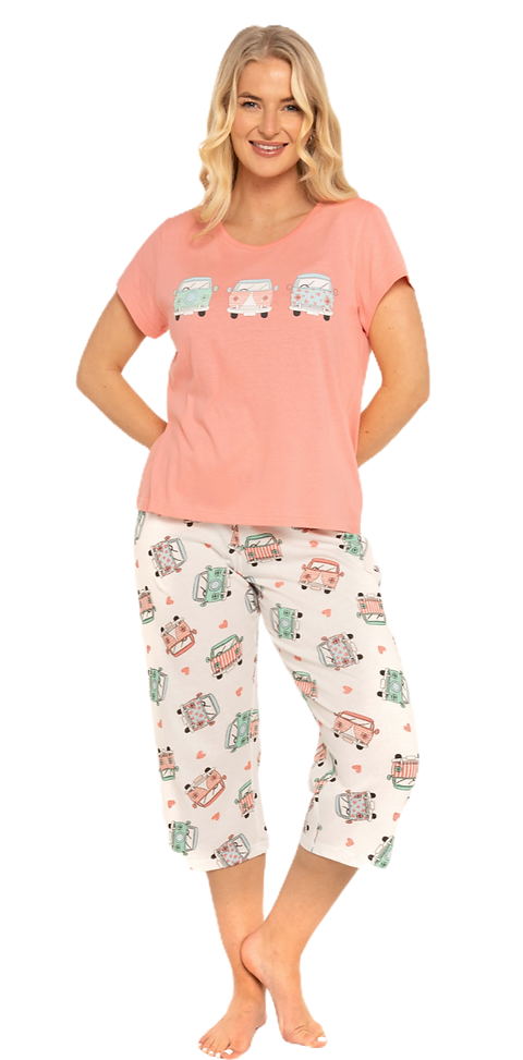 Ladies Suzy Me 100% Cotton Jersey Short Sleeved Crop Leg Pyjamas