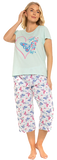 NAVY & TURQUOISE SUMMER HEART 100% COTTON SHORT SLEEVED CROPPED LEG PYJAMAS