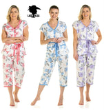 Lady Olga Rose Print Cropped Leg Pyjamas