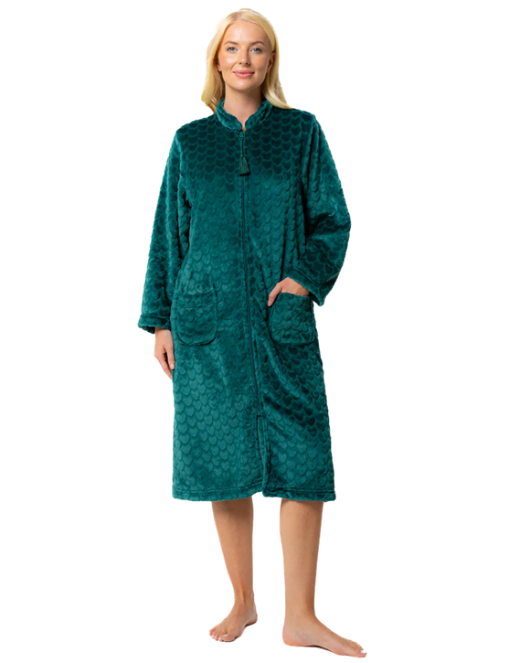 LUXURY EMBOSSED FLEECE ZIP DRESSING GOWN