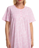 Summer Meadow. 100% Cotton jersey short sleeve nightdress Sizes 8 - 26