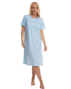 Summer Meadow. 100% Cotton jersey short sleeve nightdress Sizes 8 - 26