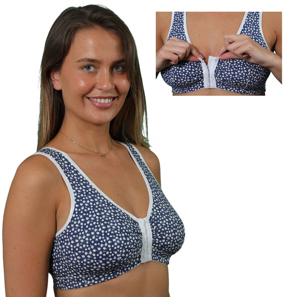 Navy & White Front Fastening Stretch Cotton Multi Cup Bras CB222 Gemm by Dipti