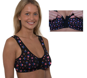 Black Floral Pull On Stretch Cotton Multi Cup Bras CB333 Gemm by